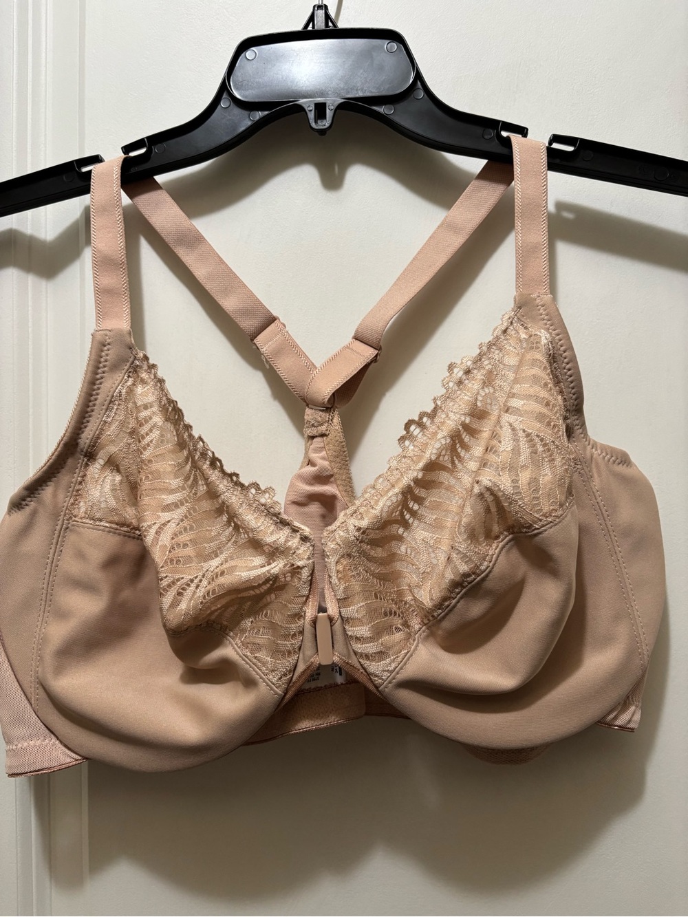 Glamorise Beige Lace-Accent Full Coverage Front-Closure Bra